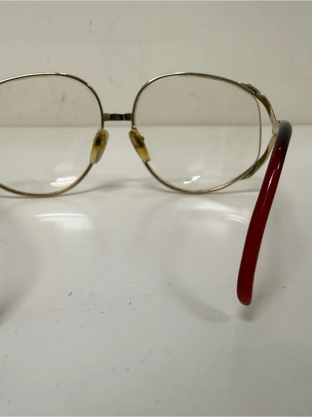 Vintage 70’s Large Christian Dior Gold Frame Glasses with Red Temples